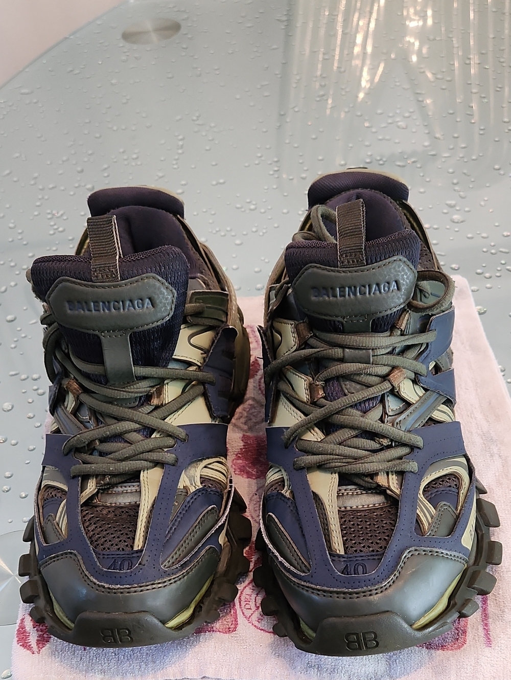 Balenciaga Men's Multi-Tone Olive and Navy Trail Sneakers